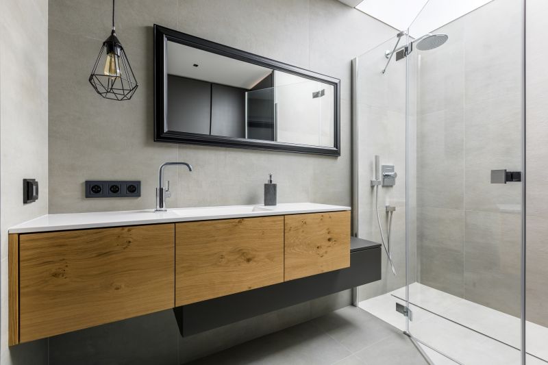 Bathroom with Floating Vanity and Large Mirror
